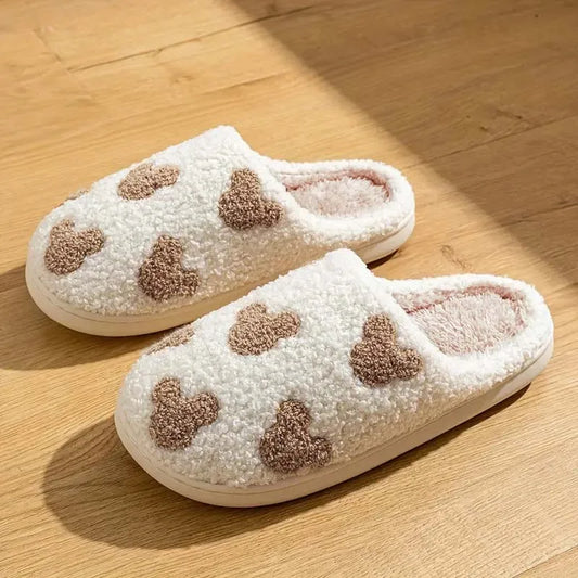 Ladies' Embroidered Teddy Bear Slippers for Autumn Winter Comfortable Warm Non-Slip Home Slippers