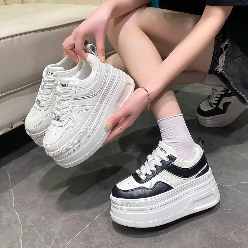 New Women 8cm Platform Sneakers Casual Fashion Outdoor Versatile Shoes Comfortable Lace Up Sneakers Running Tennis Sports Shoes