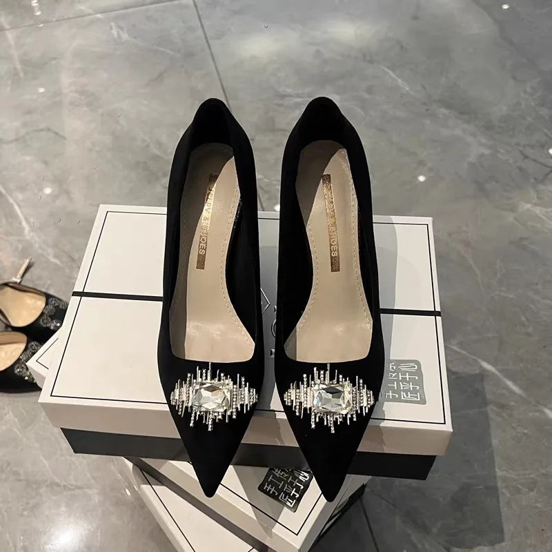 2025 New French Rhinestone Pointed Toe Pump Feminine Stiletto Shoe