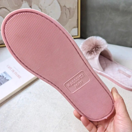 New Winter Open Toe Slipper Fashion Fur Thick Sole Flats Heel Ladies Casual Slip On Bedroom Shoes Soft Outdoor Slides Shoes