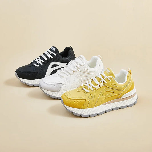 2025 Women's Chunky Dad Shoes, Korean Style Platform Sneakers for Height Increase, Casual Thick Sole Running Shoes for Fall