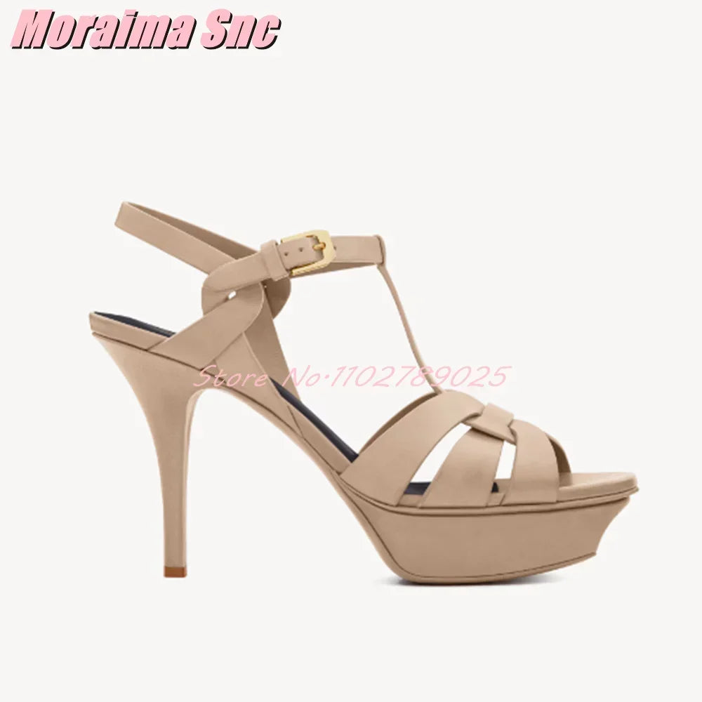 Platform Waeve T-strap Square Toe Sandals Stiletto High Heel Patent Leather Ankle Buckle Strap Sexy Fashion Women's Dress Shoes