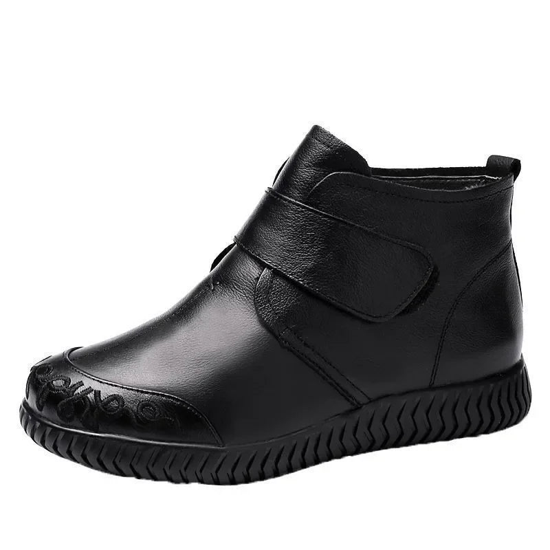 Women's Real Leather Ankle Boots Thick Bottom Plush Shoes Women Winter Warm Shoes Fashion Cool Footwear Size 35-41