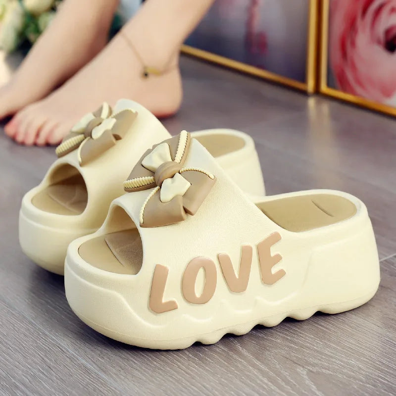 High Heels 6cm Platform Slippers Summer Soft EVA Shoes Anti-slip Flip flops Women Outdoor Comfort Sandals Green Love Slides Shoe