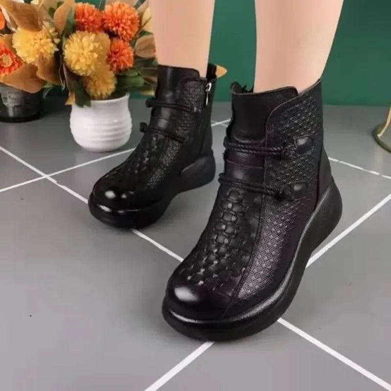 Winter Platform Boots Women Ankle Boot Retro Mom Shoes Ethnic Warm Plush Comfy Soft Sole Waterproof Female Footwear Botas Mujer