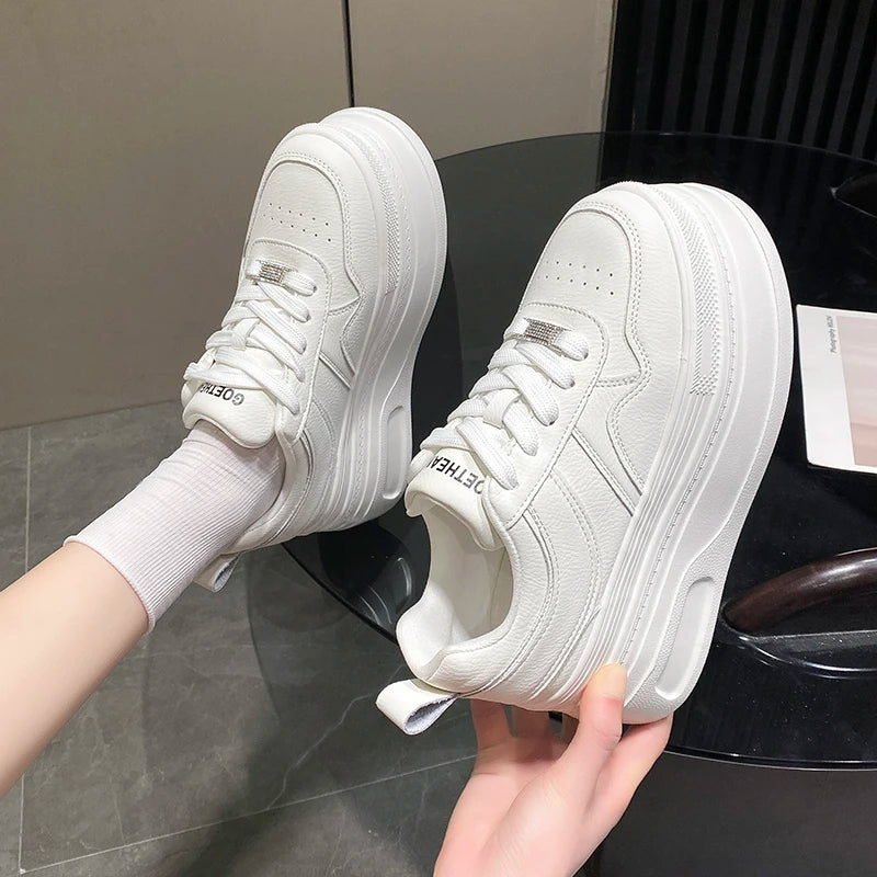 New Women 8cm Platform Sneakers Casual Fashion Outdoor Versatile Shoes Comfortable Lace Up Sneakers Running Tennis Sports Shoes