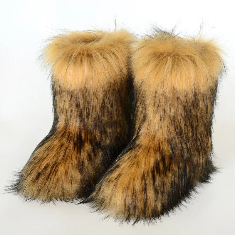 Winter Shoe Women's Winter Fluffy Faux Fox Fur Boots Woman Plush Warm Snow Boots Luxury Footwear Girls' Furry Fur Bottes Fashion