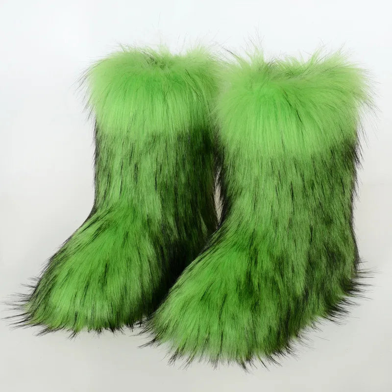 Winter Shoe Women's Winter Fluffy Faux Fox Fur Boots Woman Plush Warm Snow Boots Luxury Footwear Girls' Furry Fur Bottes Fashion
