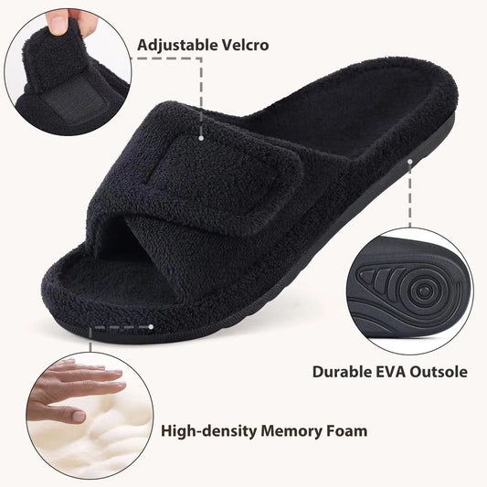 Pallene Winter Furry Women's Orthopedic Slippers With Arch Support Home Slides Open Toe Non-slip Slippers With Velcro Adjustable