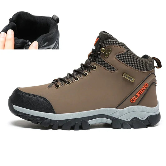 Large Size Outdoor Ankle Boots Men Snow Boots Black Casual Leather Boots Boys Winter Cowboy Footwear Hiking Shoes Warm Plush
