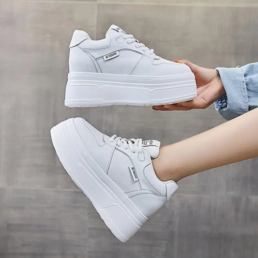 9CM Genuine Leather NEW Brand Designer Summer Autumn Platform Women Casual Shoes Chunky Sneakers Running Walking Shoes 34- 40