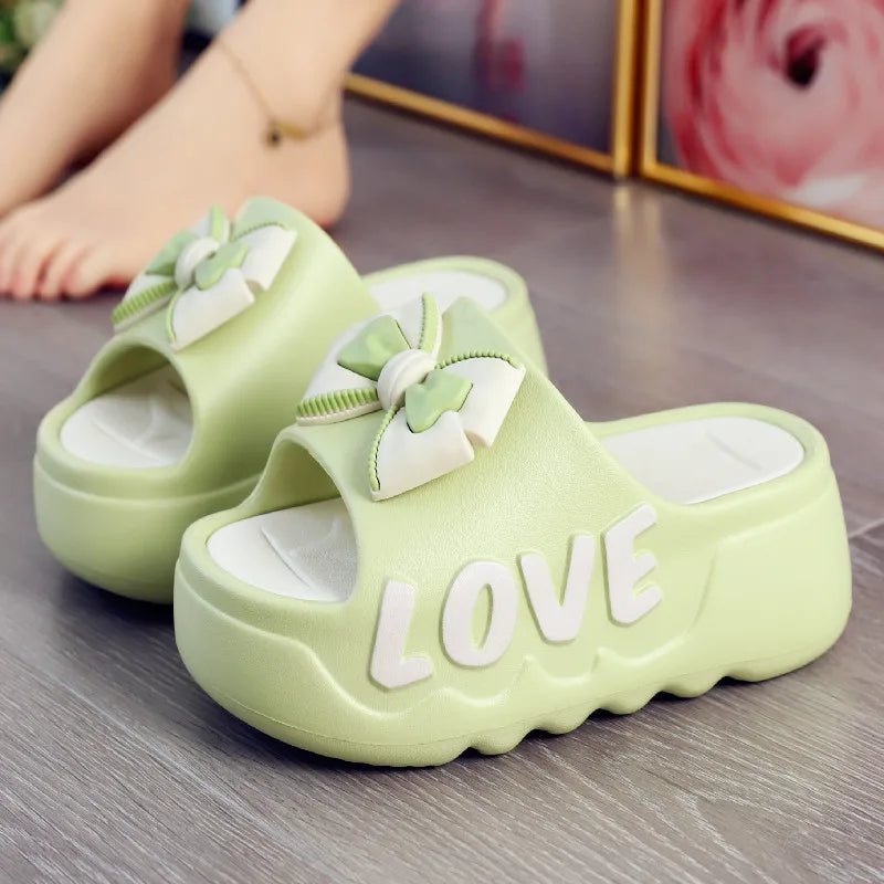 High Heels 6cm Platform Slippers Summer Soft EVA Shoes Anti-slip Flip flops Women Outdoor Comfort Sandals Green Love Slides Shoe