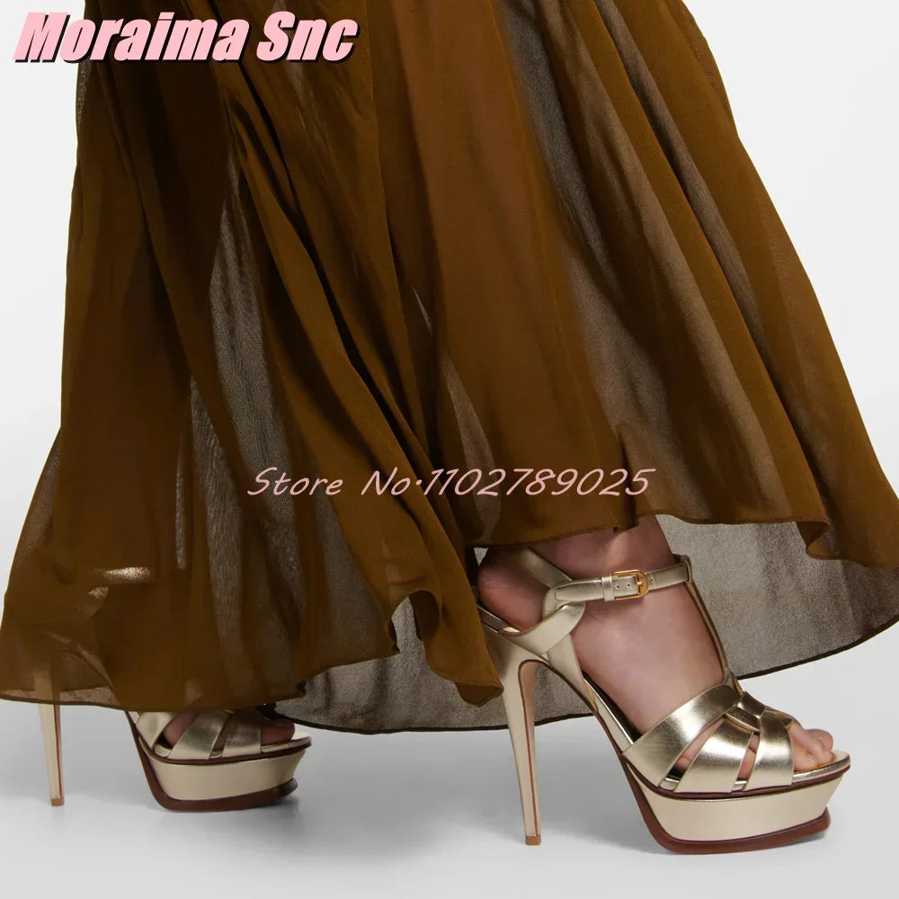 Platform Waeve T-strap Square Toe Sandals Stiletto High Heel Patent Leather Ankle Buckle Strap Sexy Fashion Women's Dress Shoes