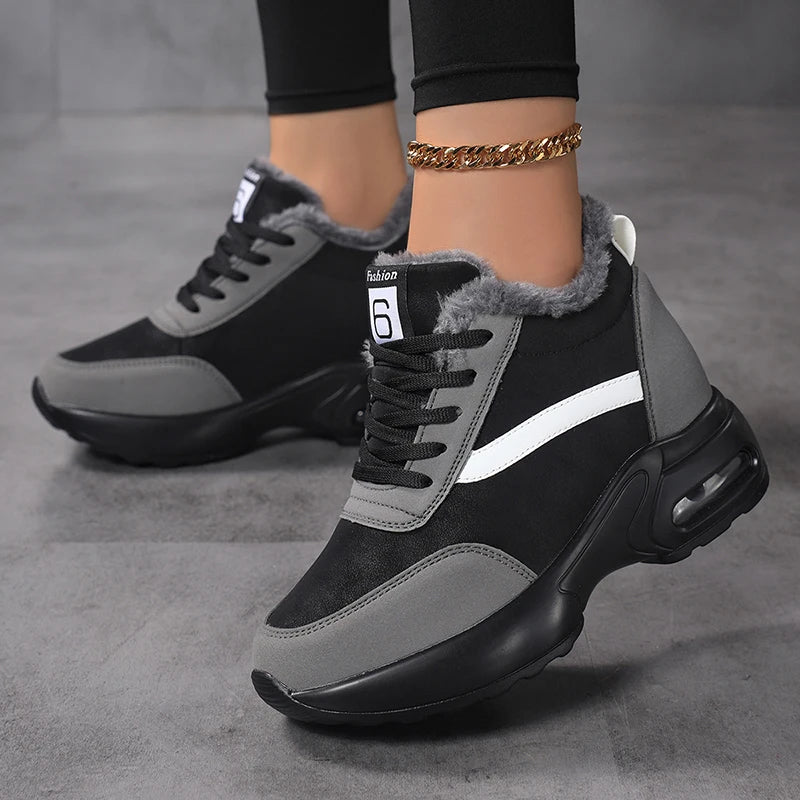 Women's Wedge  Sneakers Platform Air Cushion Casual Inner Heightening Breathable White  Walking ShoesWinter velvet insulation