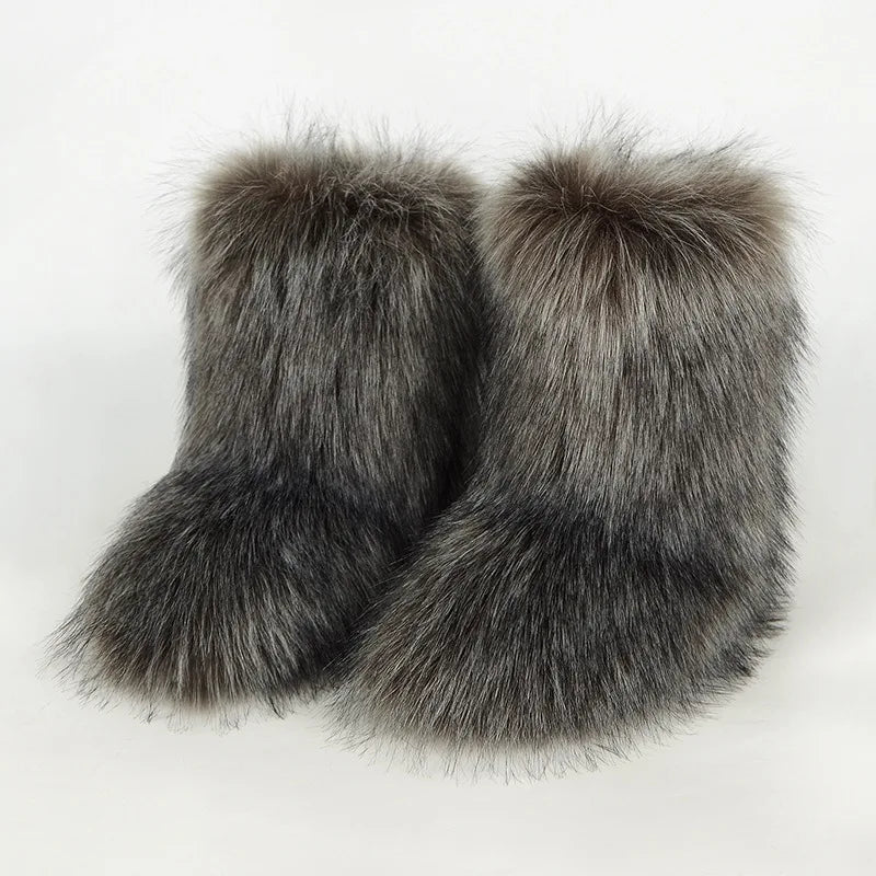 Winter Shoe Women's Winter Fluffy Faux Fox Fur Boots Woman Plush Warm Snow Boots Luxury Footwear Girls' Furry Fur Bottes Fashion
