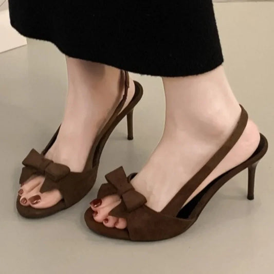 2025 Summer Ladies Bow Stiletto Heels Fashion Open Toe Fishmouth Sexy Women's Banquet Comfortable Sandals