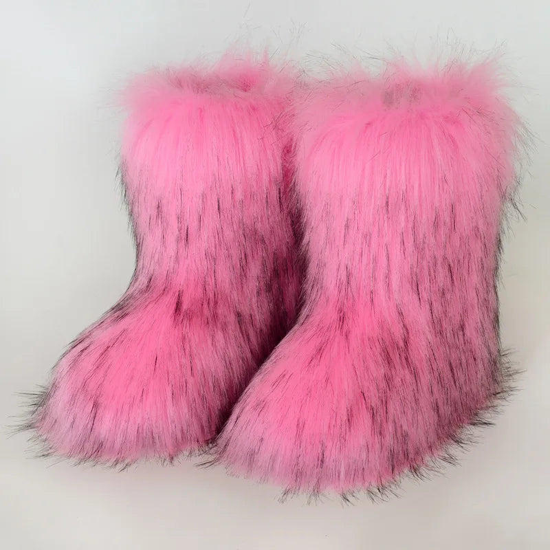 Winter Shoe Women's Winter Fluffy Faux Fox Fur Boots Woman Plush Warm Snow Boots Luxury Footwear Girls' Furry Fur Bottes Fashion