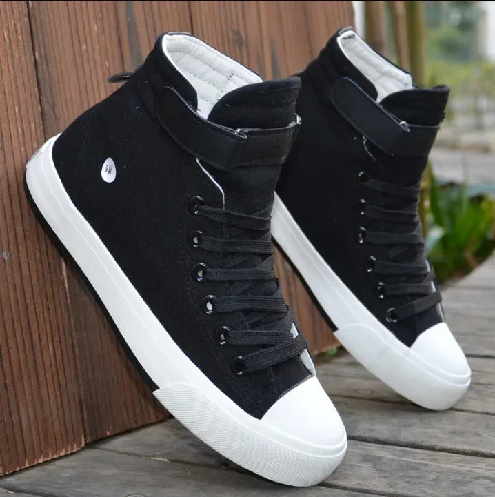 Canvas Men Shoes High Top White Shoe 2025 Summer New Mens Sneakers Fashion Breathable Canvas Sneakers Non-slip Flat Casual Shoes