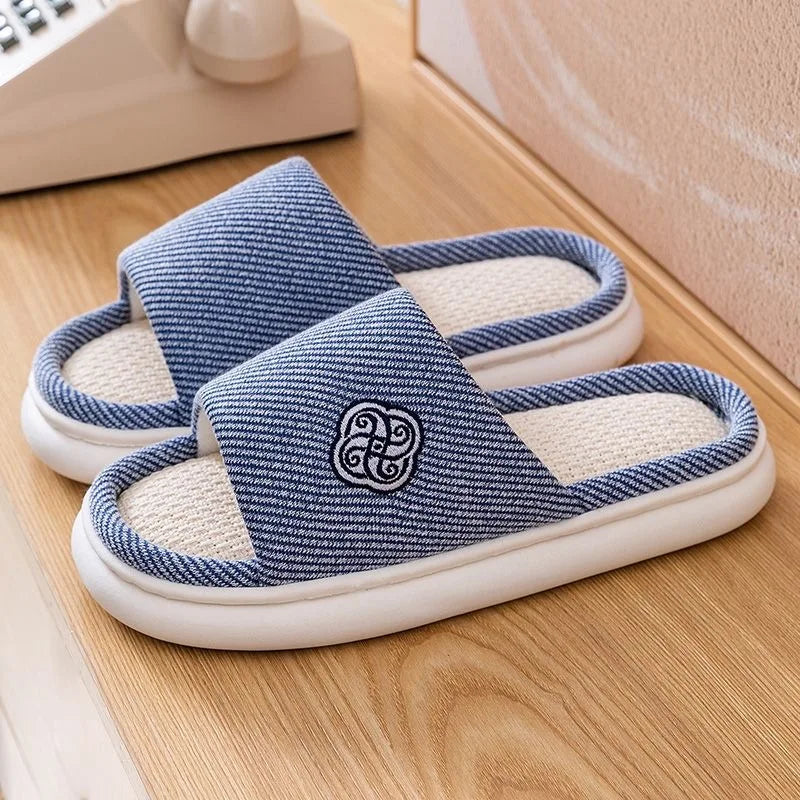 Linen Slippers Couple Spring Autumn Breathable Anti Slip Home Slippers Men's Indoor Platform Cotton Linen Women's Floor Slippers