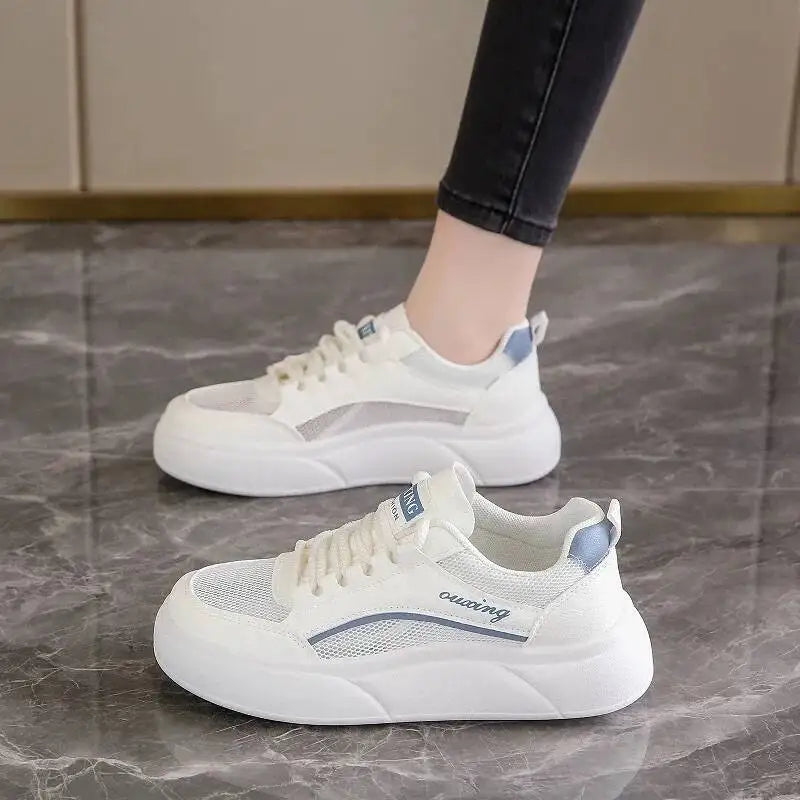 Casual Sneakers Women 2025 Summer New Women Breathable Hollow Out Mesh Shoes Versatile Thick Soled Sports Shoes Casual Sneakers