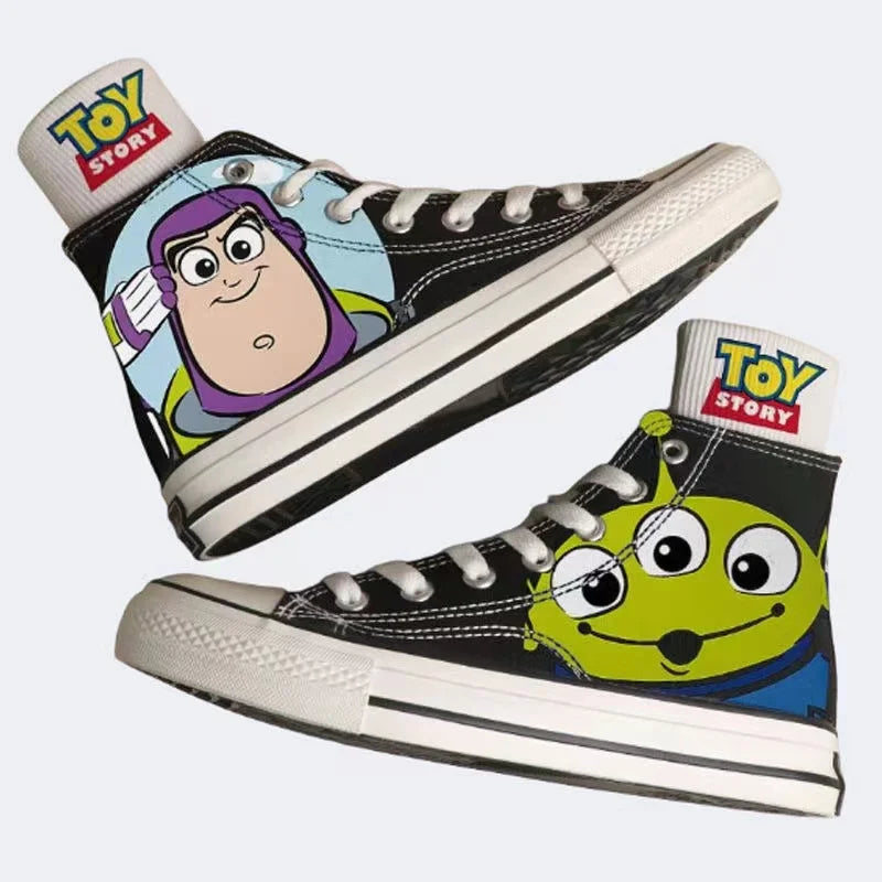Buzz Lightyear Woody Lotso new plus size High Top Canvas Shoes Man Sneakers 2025 autumn Student Cartoon women girl Casual Shoes