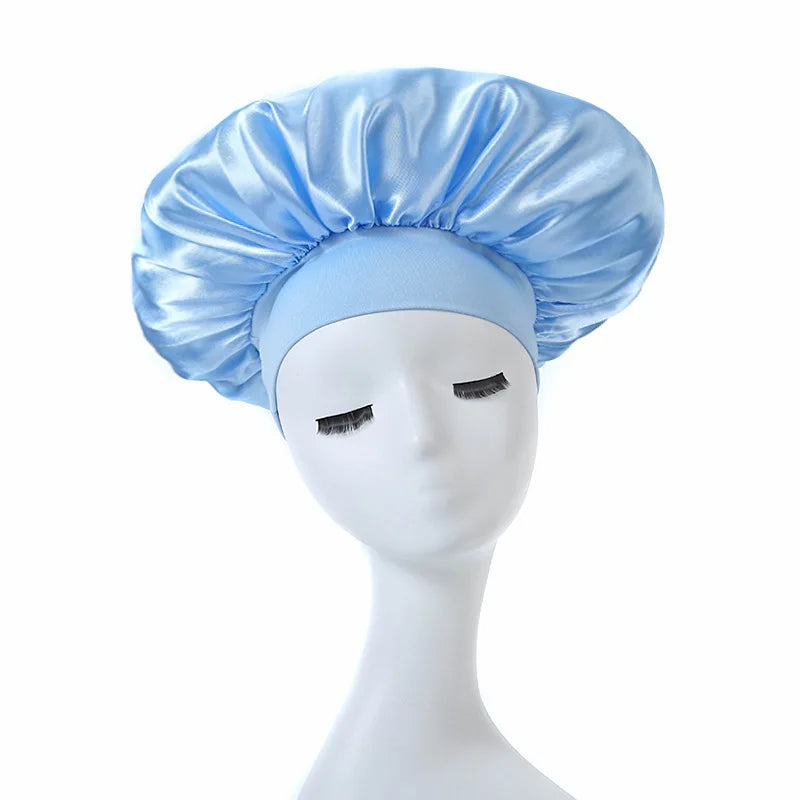Solid Satin Bonnet Hair Wrap Elastic Band Narrow Head Tie Band Edge Bathroom Shower Cap for Sleeping Women Shower Hair Care
