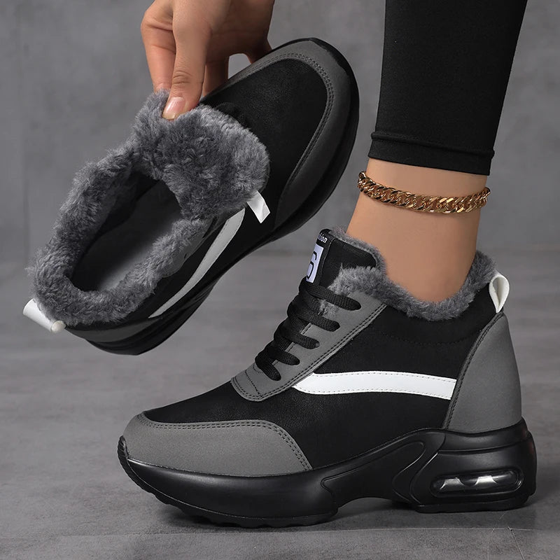 Women's Wedge  Sneakers Platform Air Cushion Casual Inner Heightening Breathable White  Walking ShoesWinter velvet insulation