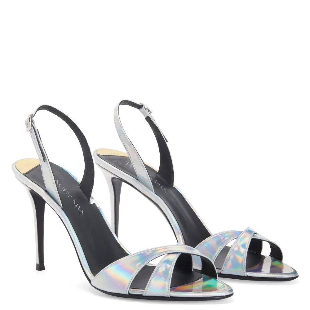 New slim and versatile one-piece buckle with exposed toe pointed nude high heels, minimalist sandals for women