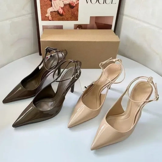2025 Summer Luxury Designer Women Modern Sandals Patent Leather Sexy Ankle Strap Dress Party Slingbacks High Heels Ladies Shoes