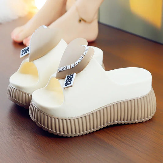 New arrival wedge ear platform clogs women's summer slippers high heel 7 cm height increase slides shoes woman beach mules clogs