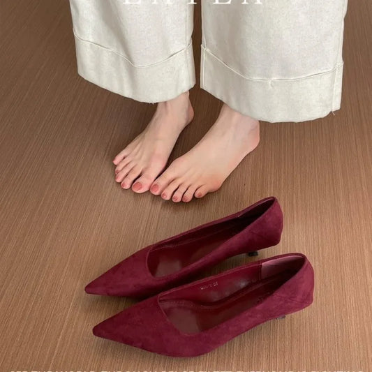 Simple Stiletto Single Shoes Autumn Fashion Suede Slip-on Non-Slip Wear-Resistant High Heels