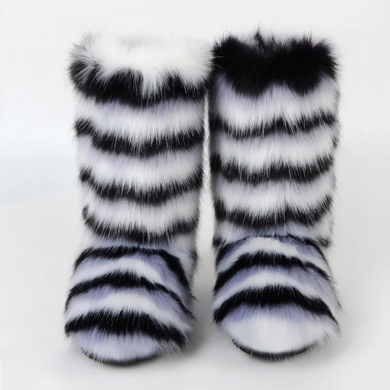 Winter Shoe Women's Winter Fluffy Faux Fox Fur Boots Woman Plush Warm Snow Boots Luxury Footwear Girls' Furry Fur Bottes Fashion