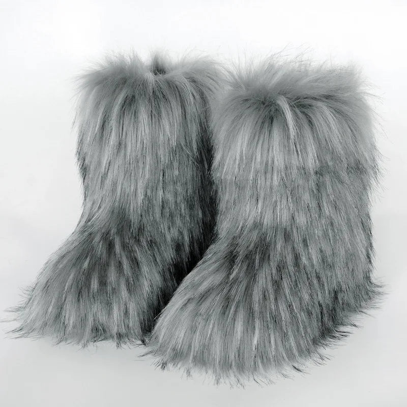 Winter Shoe Women's Winter Fluffy Faux Fox Fur Boots Woman Plush Warm Snow Boots Luxury Footwear Girls' Furry Fur Bottes Fashion