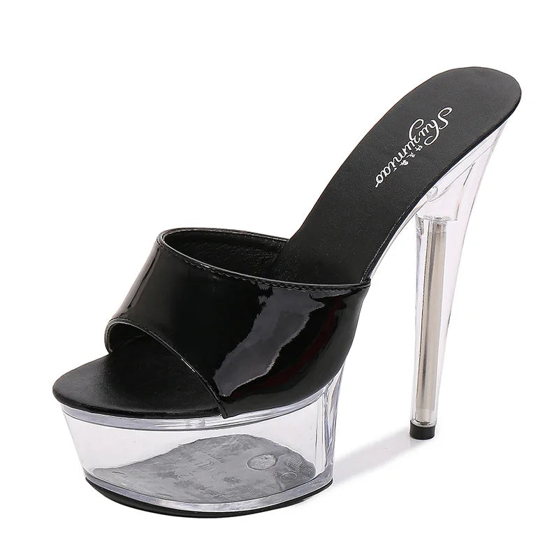Clear Heel Candy Color 13cm15cm Special High Heels Thin Heels Sexy Waterproof Table  High Super High Slippers Women's Summer