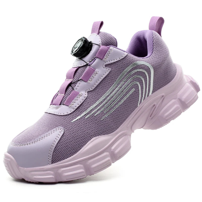 Steel Toe Safety Shoes Casual Shoe Women Anti-smash Puncture-Proof Lightweight Breathable Work Sneakers for Work as Hiking Pink