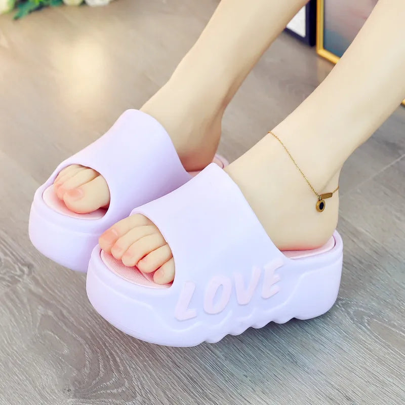 High Heels 6cm Platform Slippers Summer Soft EVA Shoes Anti-slip Flip flops Women Outdoor Comfort Sandals Green Love Slides Shoe