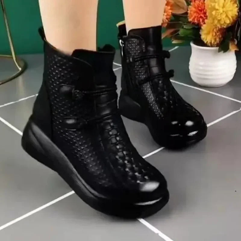 Winter Platform Boots Women Ankle Boot Retro Mom Shoes Ethnic Warm Plush Comfy Soft Sole Waterproof Female Footwear Botas Mujer