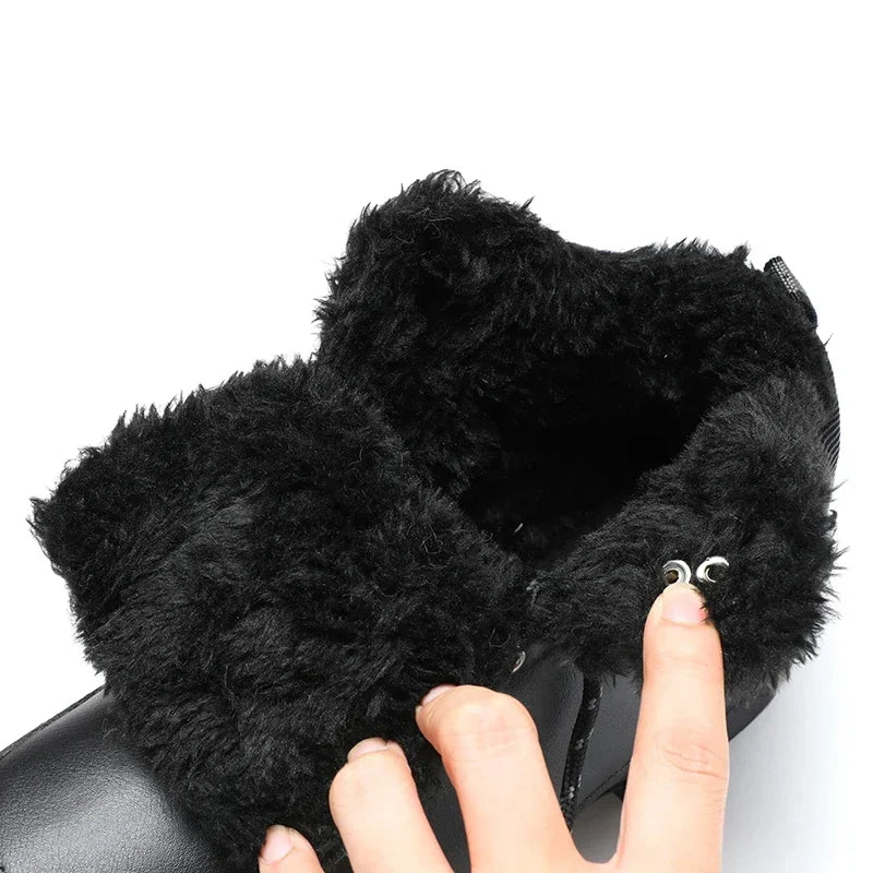 Large Size Outdoor Ankle Boots Men Snow Boots Black Casual Leather Boots Boys Winter Cowboy Footwear Hiking Shoes Warm Plush