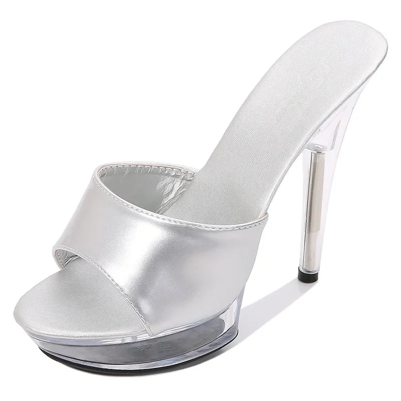 Clear Heel Candy Color 13cm15cm Special High Heels Thin Heels Sexy Waterproof Table  High Super High Slippers Women's Summer