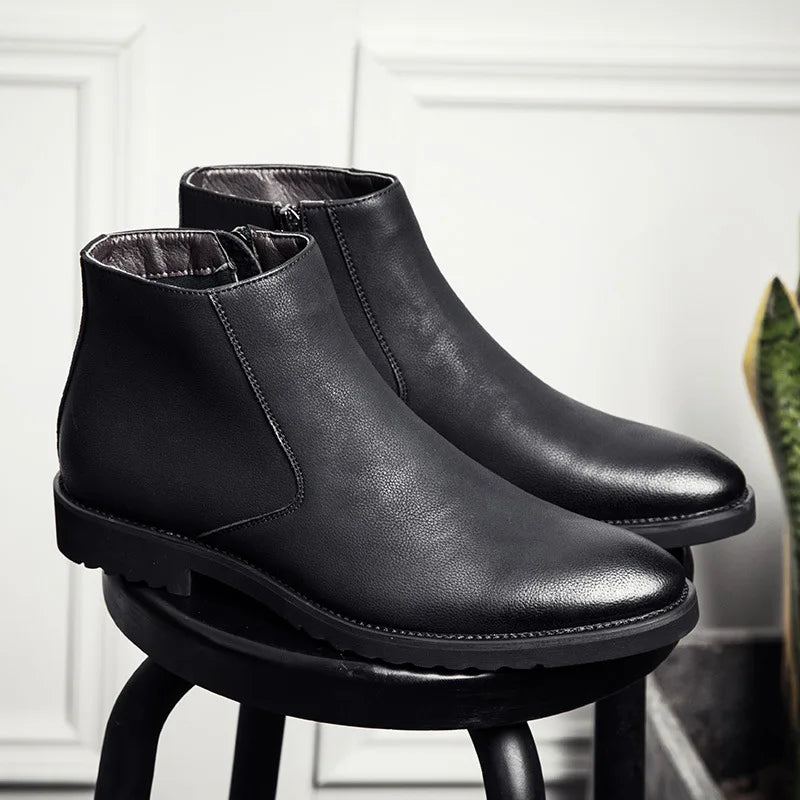 Fashion Chelsea Boots Men Soft Leather Ankle Boots British Style Men's Boots Brand Footwear Black A235