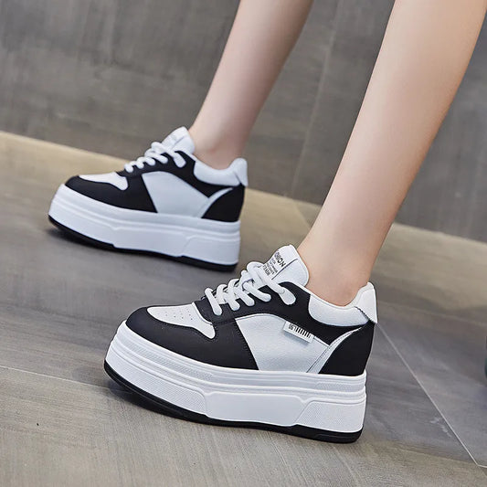 9CM Genuine Leather 2025 Brand Designer Summer Autumn Platform Women Casual Shoes Chunky Sneakers Running Walking Shoes 34- 40
