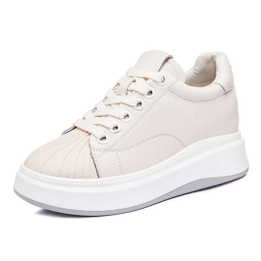 8CM New Platform Genuine Leather Chunky Sneaker Casual Hidden Heels Spring Summer Autumn Comfy Breathable High Brand Shoes