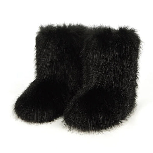 Winter Shoe Women's Winter Fluffy Faux Fox Fur Boots Woman Plush Warm Snow Boots Luxury Footwear Girls' Furry Fur Bottes Fashion