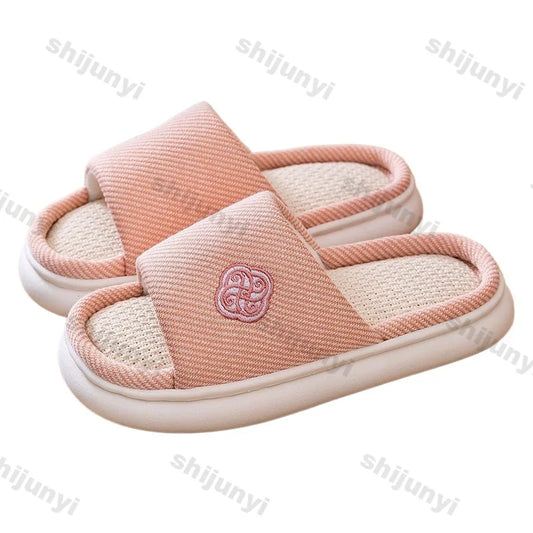 Linen Slippers Couple Spring Autumn Breathable Anti Slip Home Slippers Men's Indoor Platform Cotton Linen Women's Floor Slippers