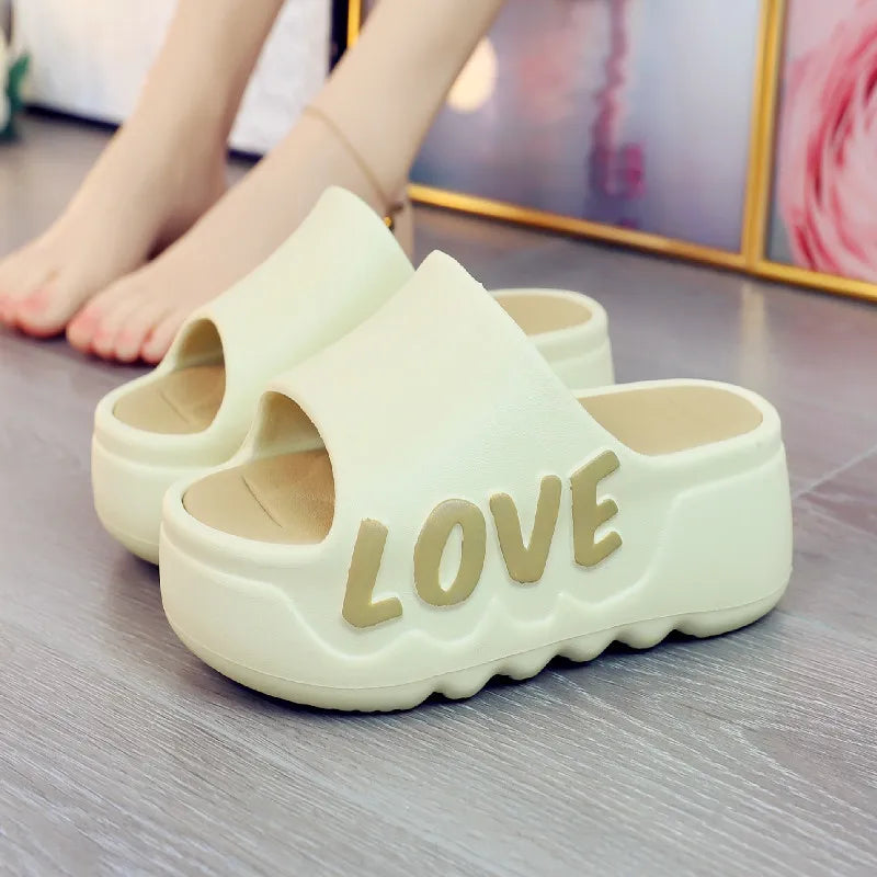 High Heels 6cm Platform Slippers Summer Soft EVA Shoes Anti-slip Flip flops Women Outdoor Comfort Sandals Green Love Slides Shoe