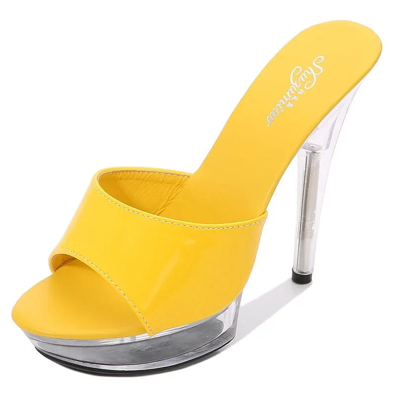 Clear Heel Candy Color 13cm15cm Special High Heels Thin Heels Sexy Waterproof Table  High Super High Slippers Women's Summer