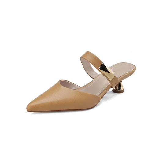 Singbacks Elegant Women Sandals High Heels Summer Pointed Toe Slip-on Mules Shoes Pumps Party Thin Heel Ladies Slippers De Mujer