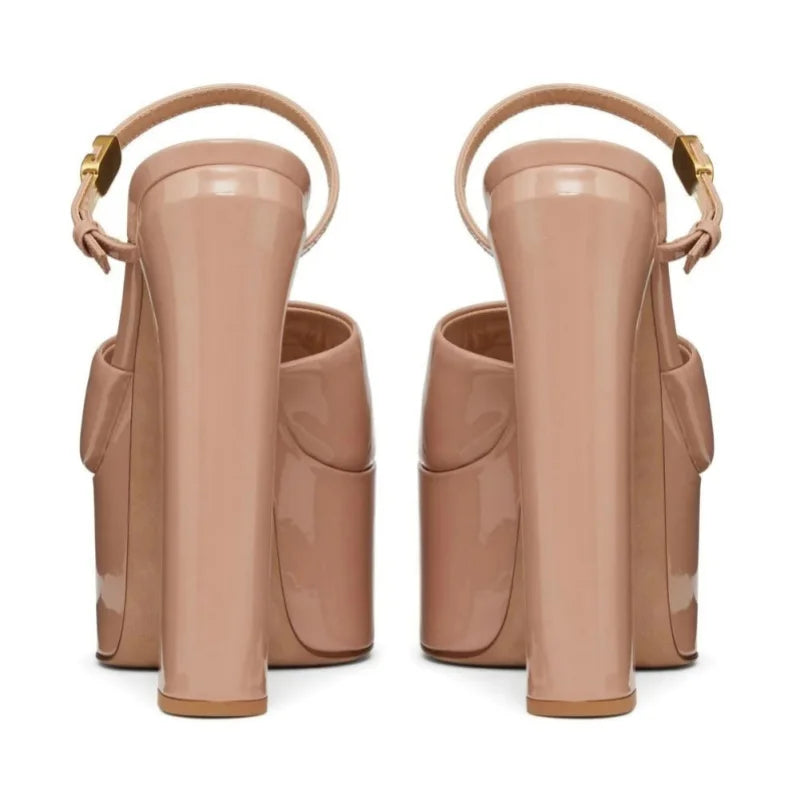 Platform Height Increasing Women's Sandals Round Toe Crude Heel Buckle Femme Pumps Peep Toe Breathable Outdoor Party Lady Shoes