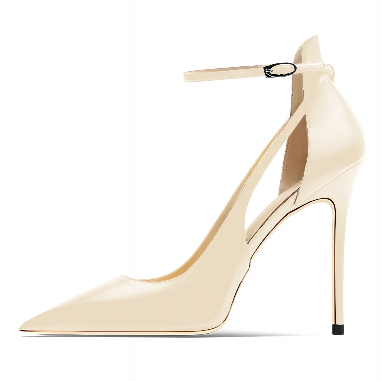 New 10cm Black White Women Ankle Strap Stiletto Shoes Pointed Toe Sexy Thin High Heels Wedding Banquet Sandals Big Size D003A