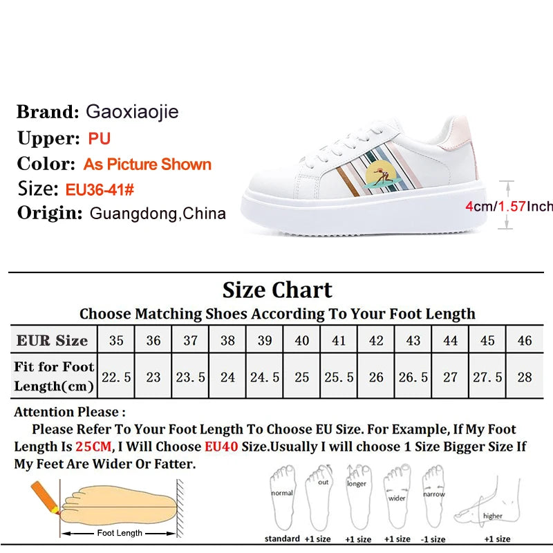 Woman White Versatile Casual Sports Shoes Niche Fashion Print Comforty Heightening Platform Sneakers Academy Style Board Shoes
